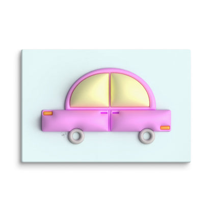 Pink car in blue canvas print