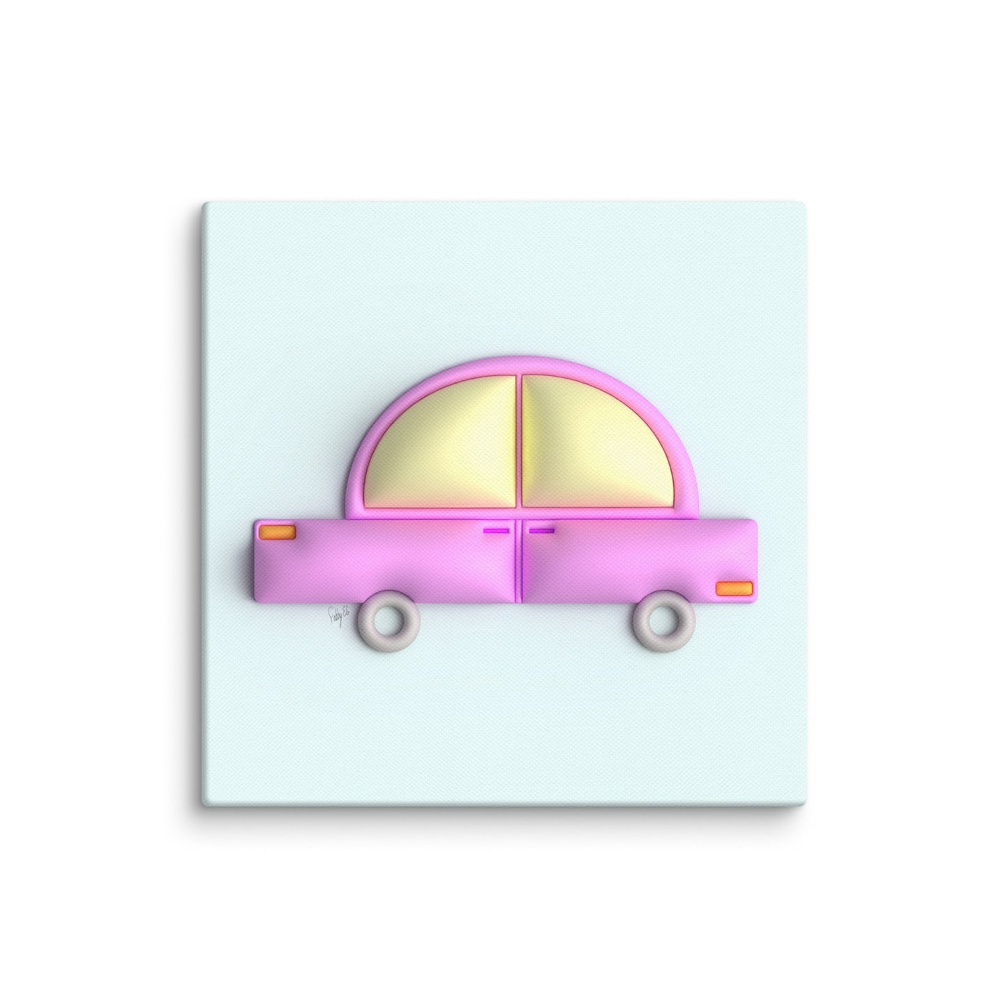 Pink car in blue canvas print