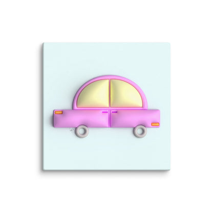 Pink car in blue canvas print