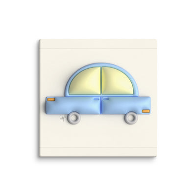 Blue car in yellow canvas print