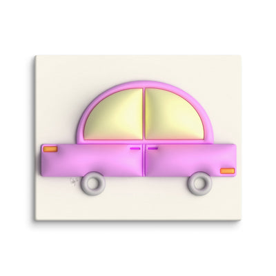 Pink car in yellow canvas print