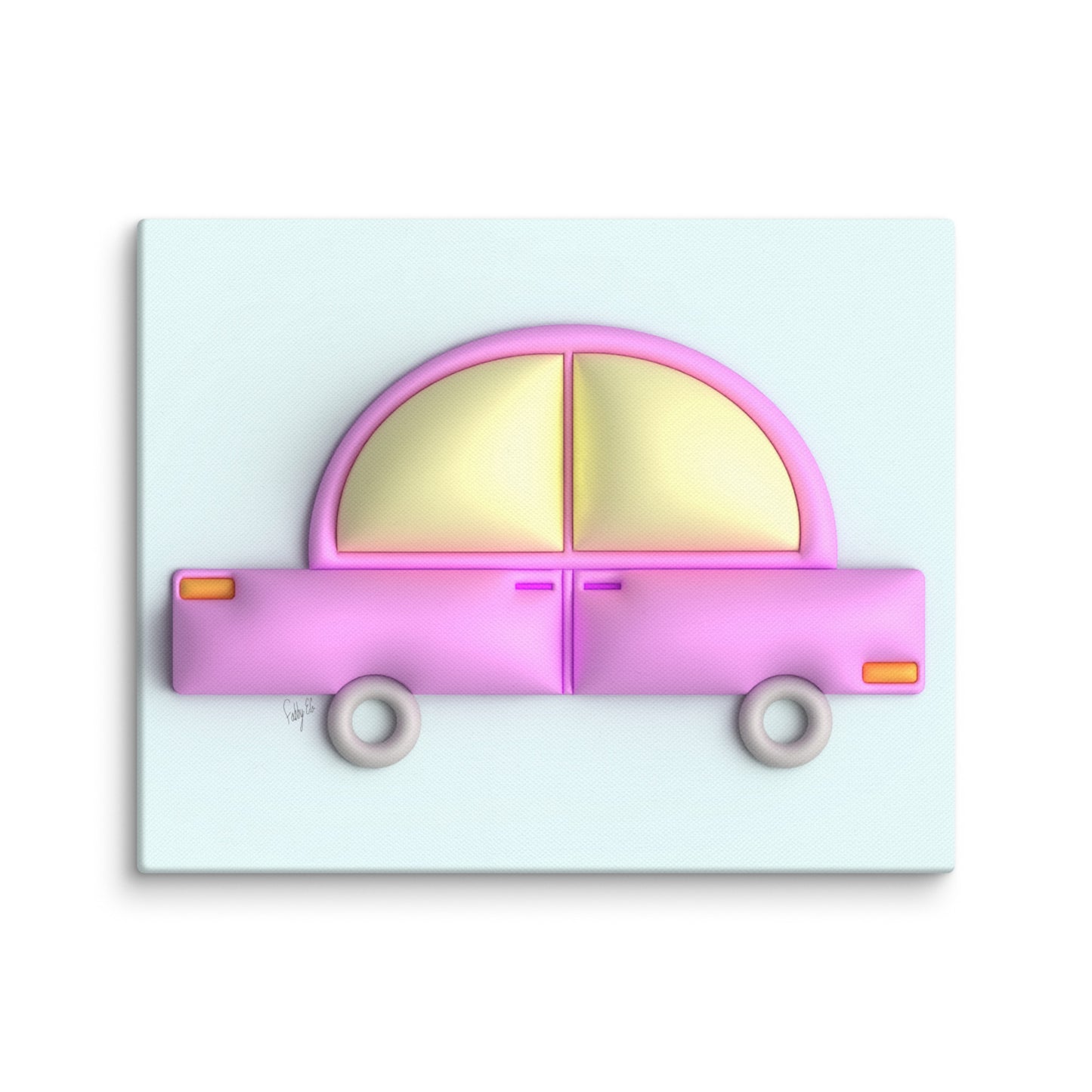 Pink car in blue canvas print