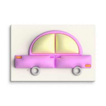 Pink car in yellow canvas print