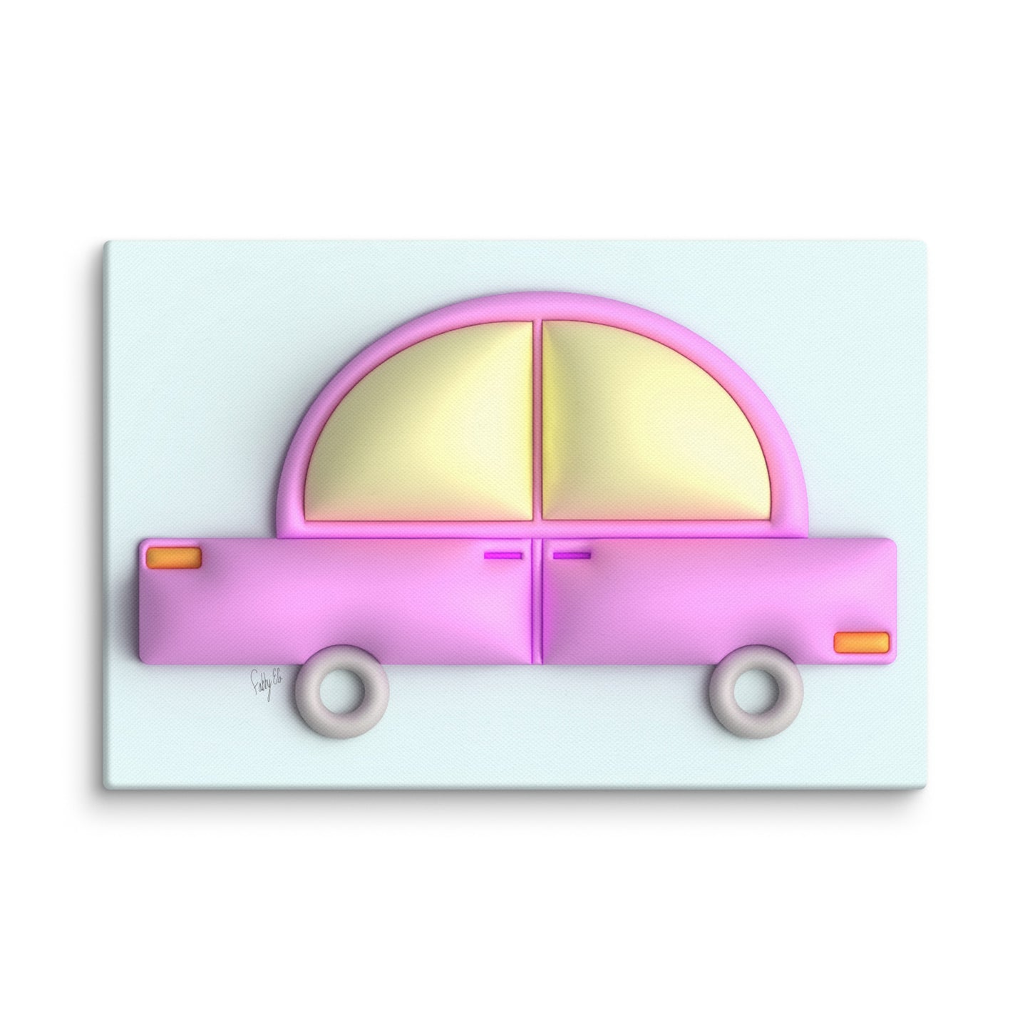 Pink car in blue canvas print