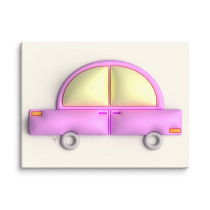 Pink car in yellow canvas print