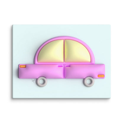 Pink car in blue canvas print