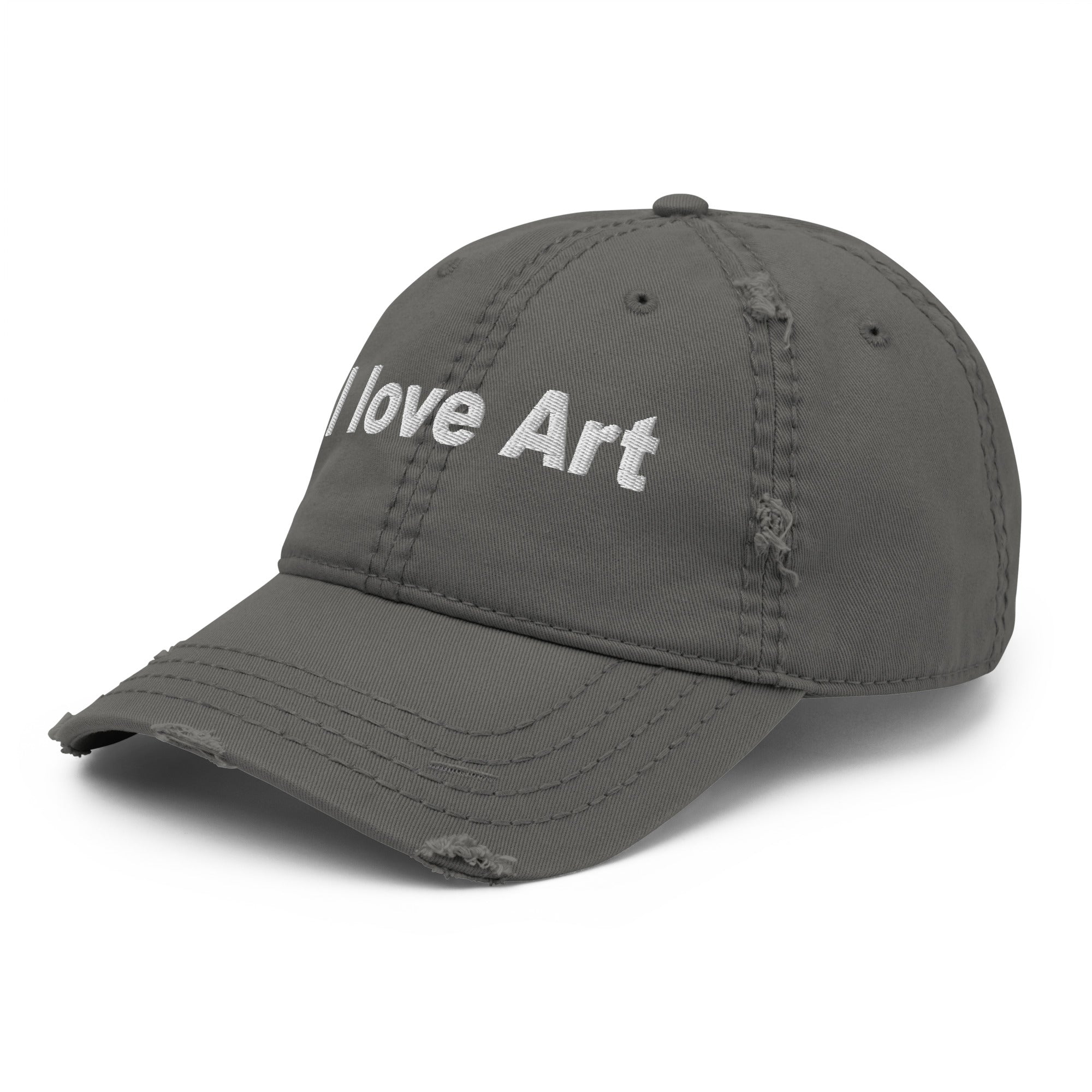 I love art, embroidery Distressed hat