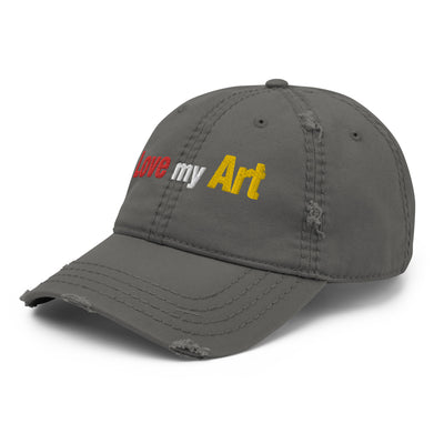 Love my art, embroidery Distressed hat