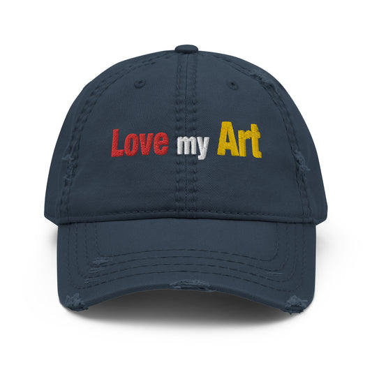 Love my art, embroidery Distressed hat