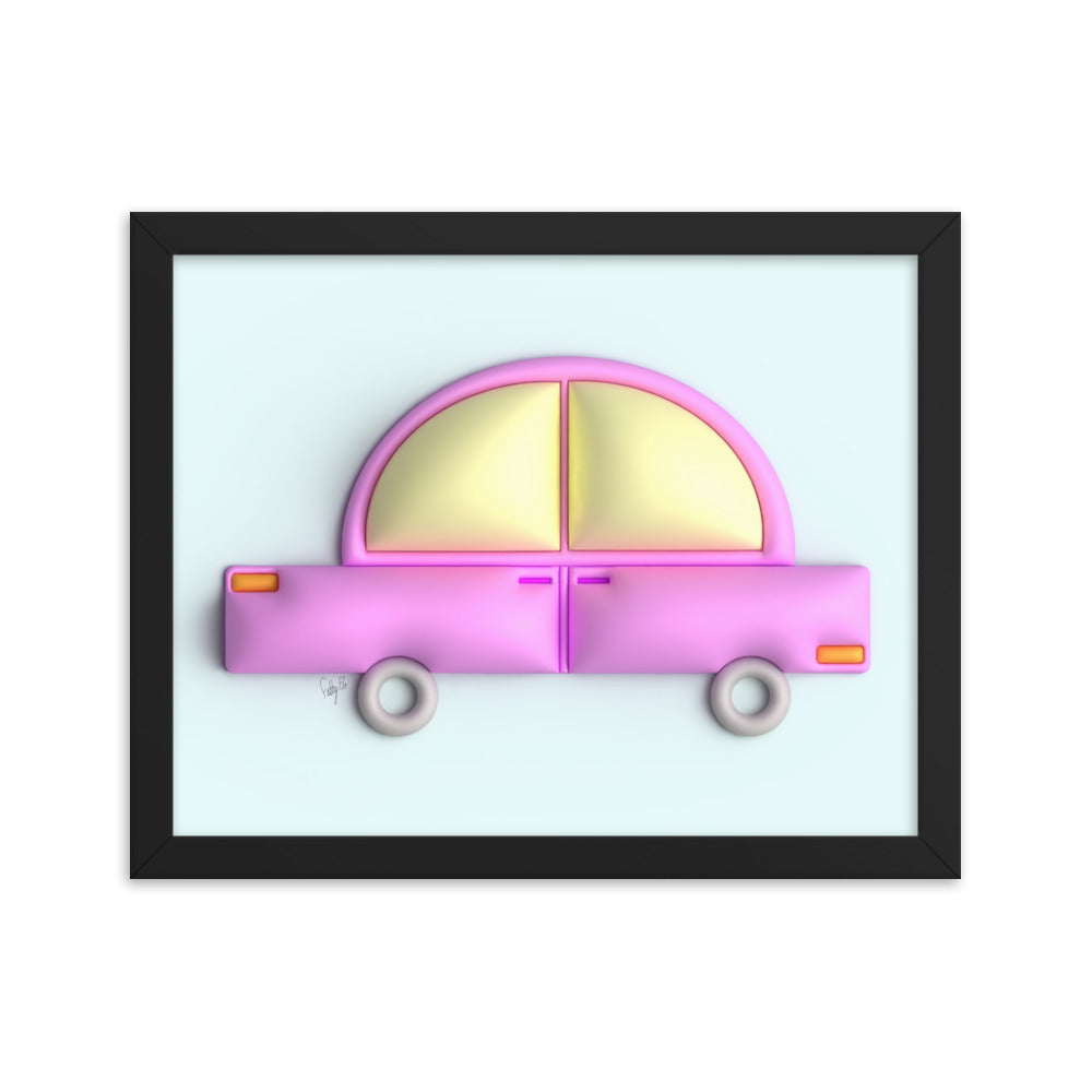 Pink car in blue framed poster