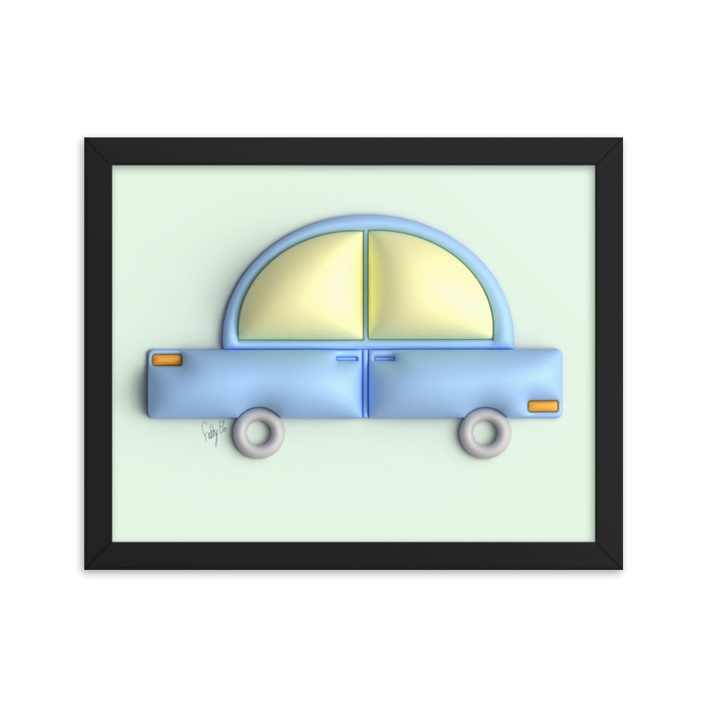 Blue car in green framed poster