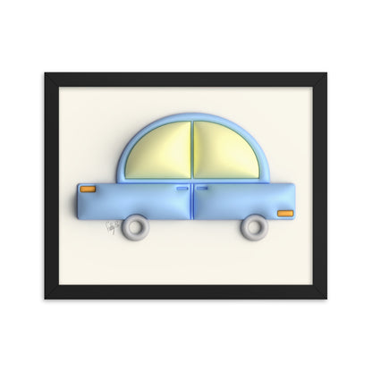 Blue car in yellow framed poster