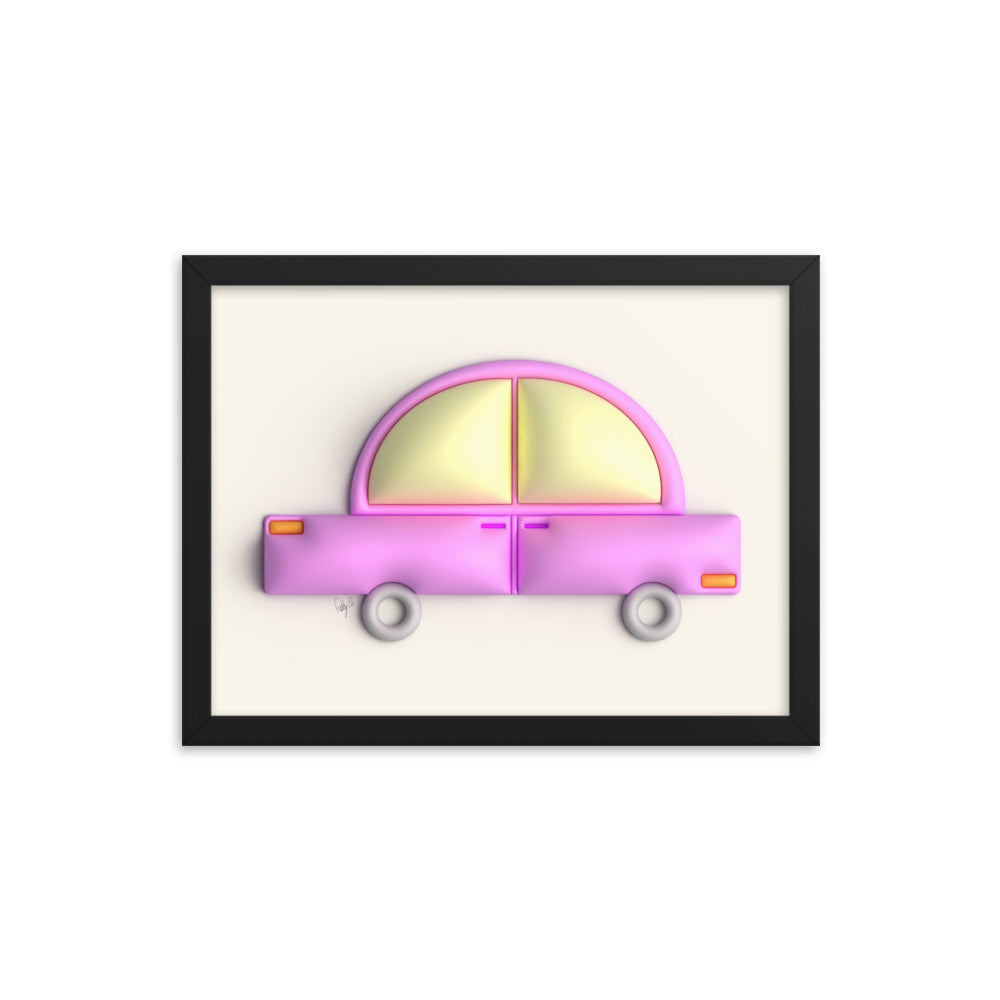 Pink car in yellow framed poster