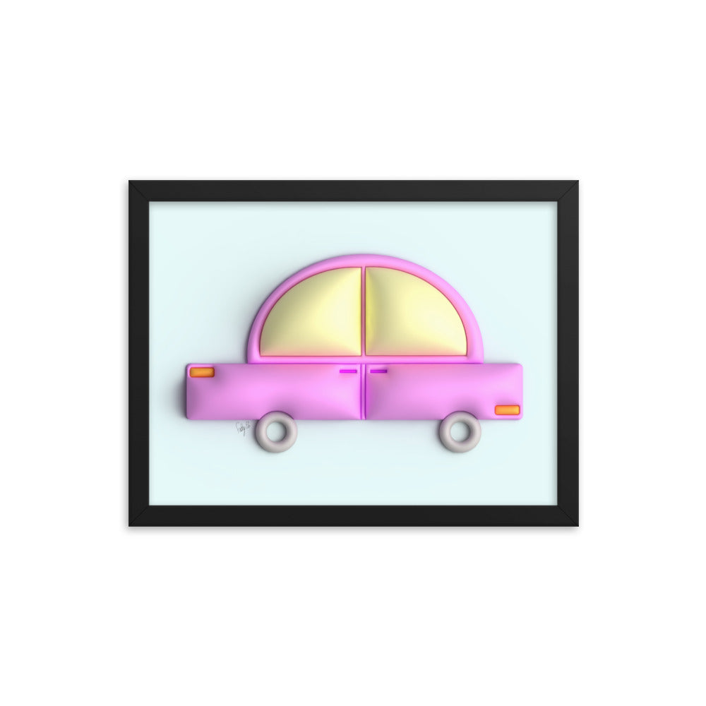 Pink car in blue framed poster