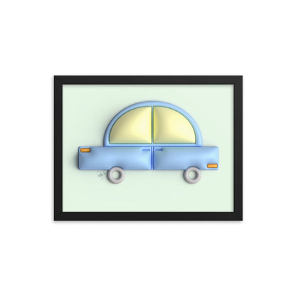 Blue car in green framed poster