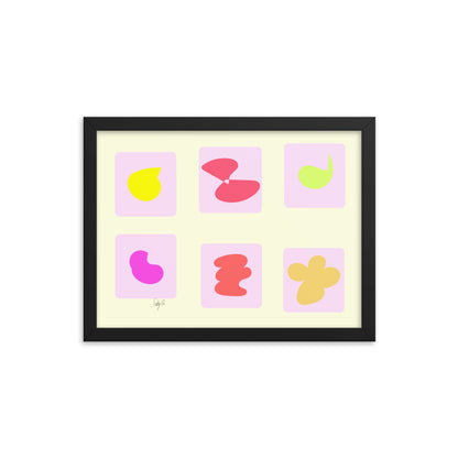 Pink squares in motion framed poster