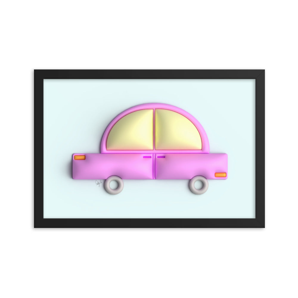 Pink car in blue framed poster