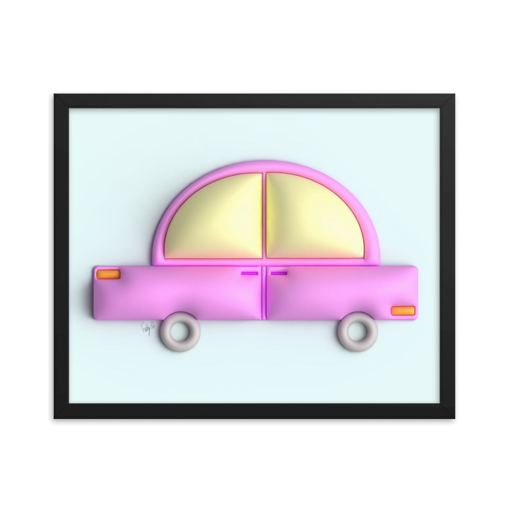 Pink car in blue framed poster