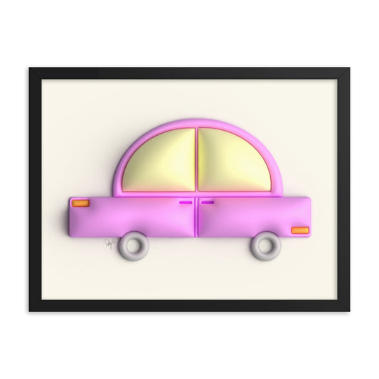 Pink car in yellow framed poster