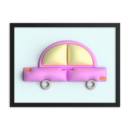 Pink car in blue framed poster