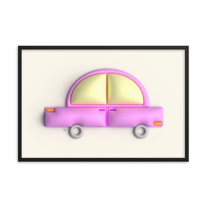 Pink car in yellow framed poster