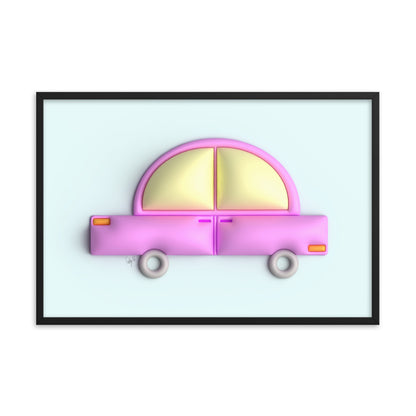 Pink car in blue framed poster