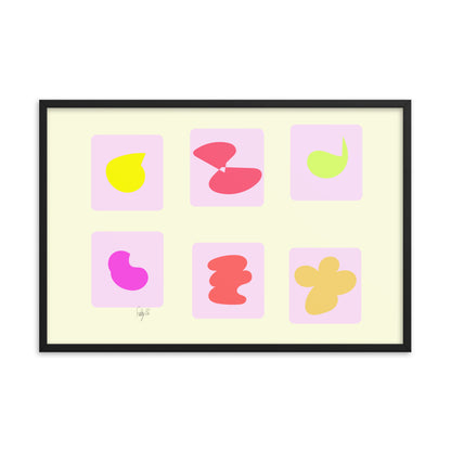 Pink squares in motion framed poster