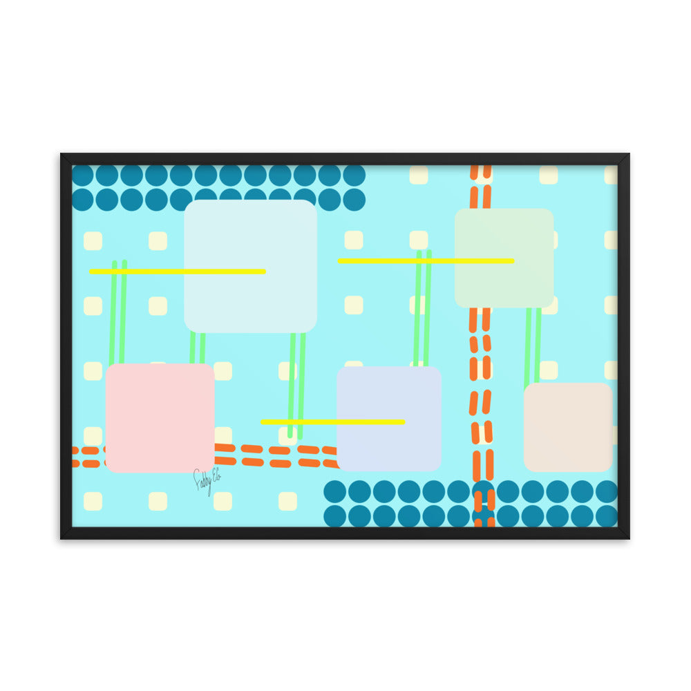 Off grid blue framed poster