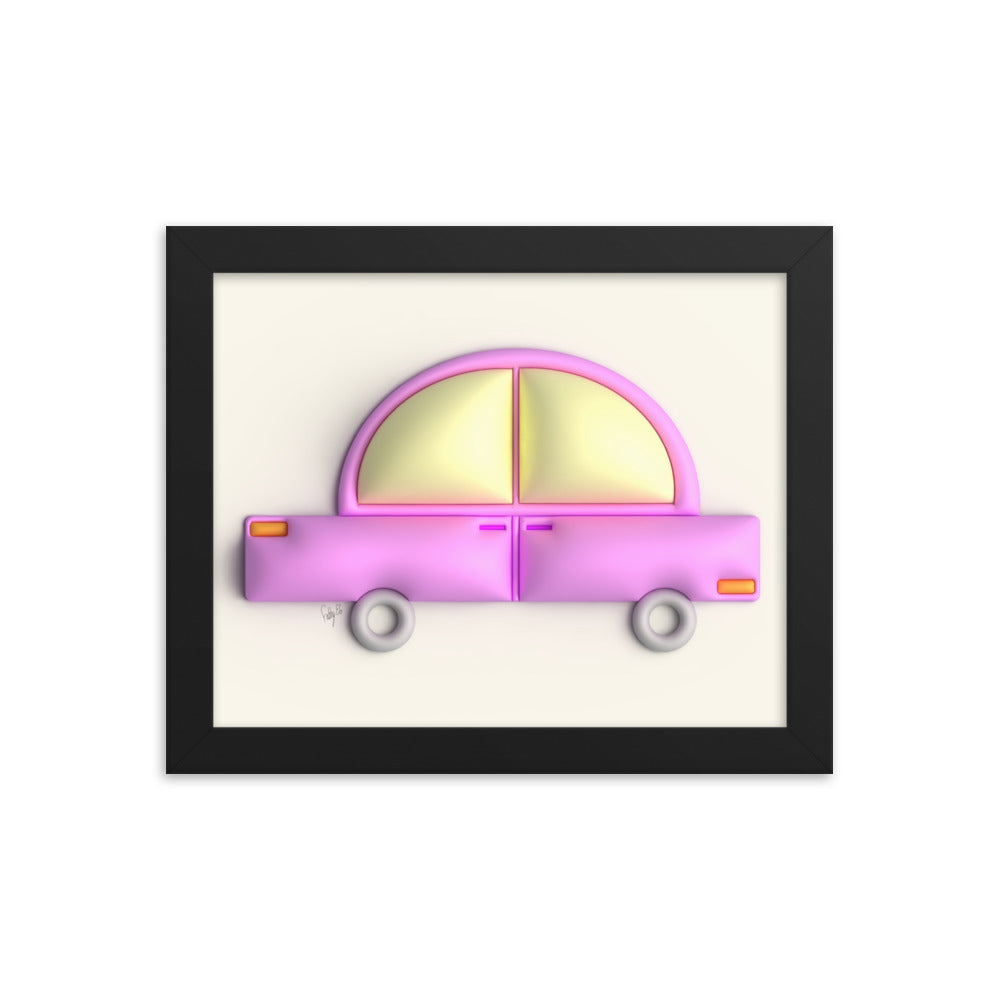 Pink car in yellow framed poster