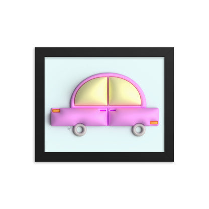 Pink car in blue framed poster