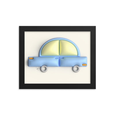 Blue car in yellow framed poster