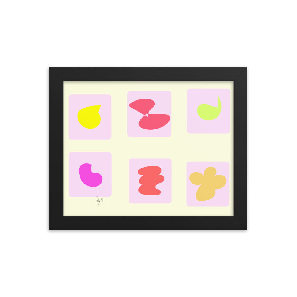 Pink squares in motion framed poster