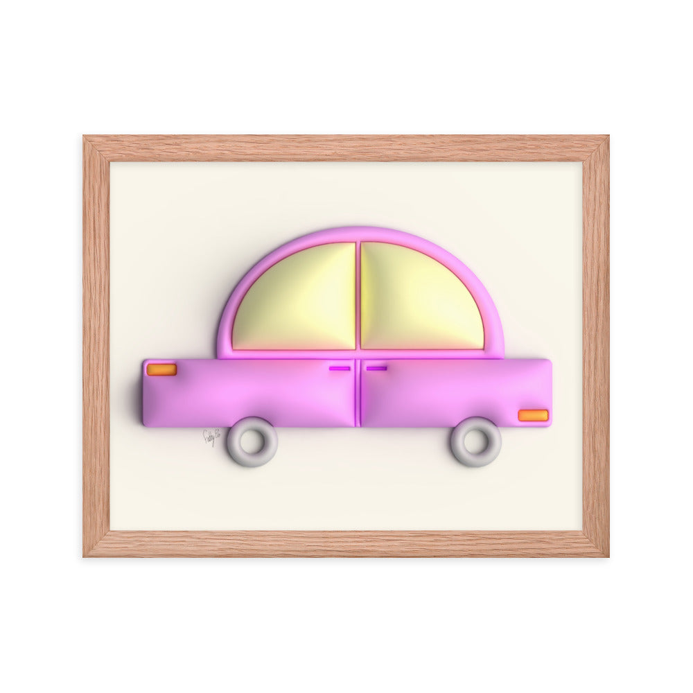 Pink car in yellow framed poster