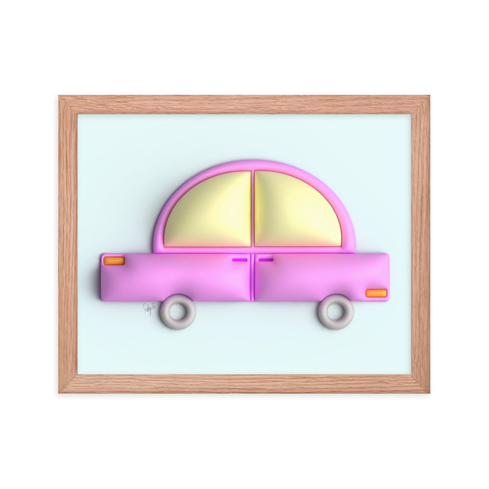 Pink car in blue framed poster