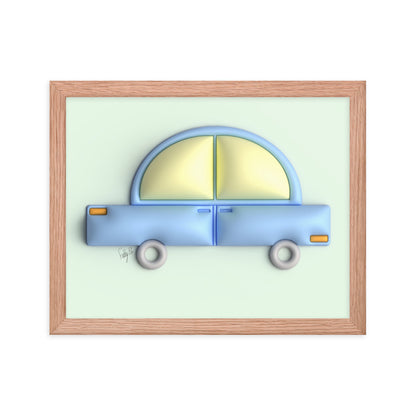 Blue car in green framed poster