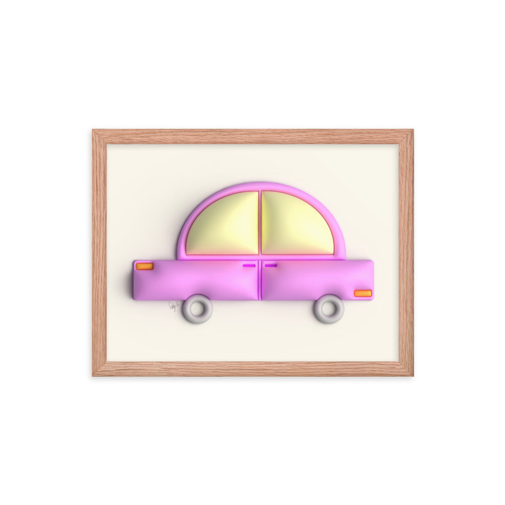 Pink car in yellow framed poster