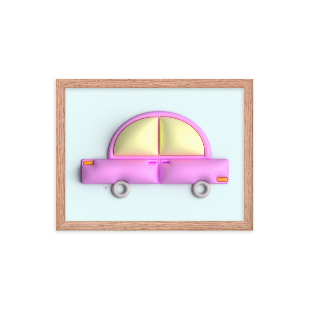 Pink car in blue framed poster