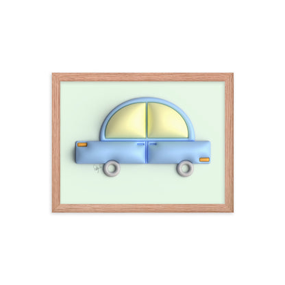 Blue car in green framed poster