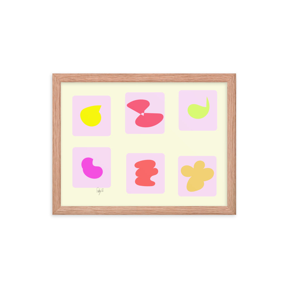 Pink squares in motion framed poster