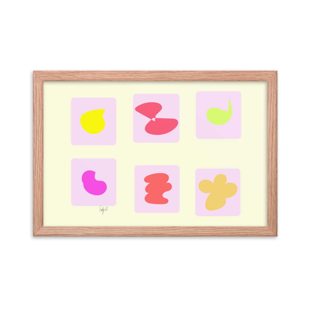 Pink squares in motion framed poster