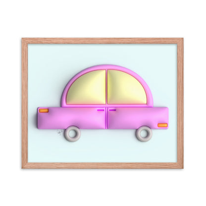 Pink car in blue framed poster