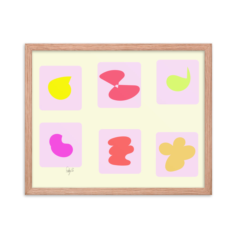 Pink squares in motion framed poster
