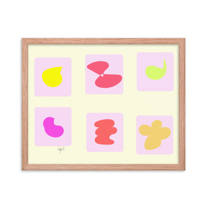 Pink squares in motion framed poster