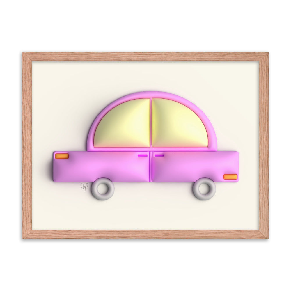 Pink car in yellow framed poster