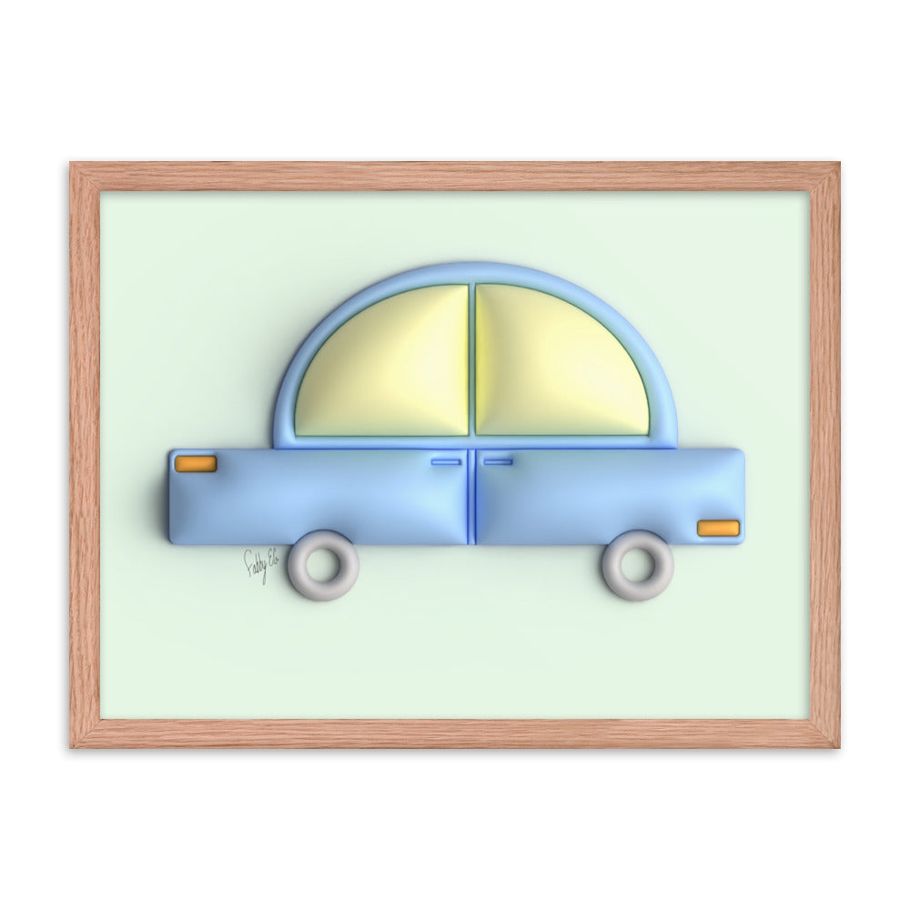 Blue car in green framed poster