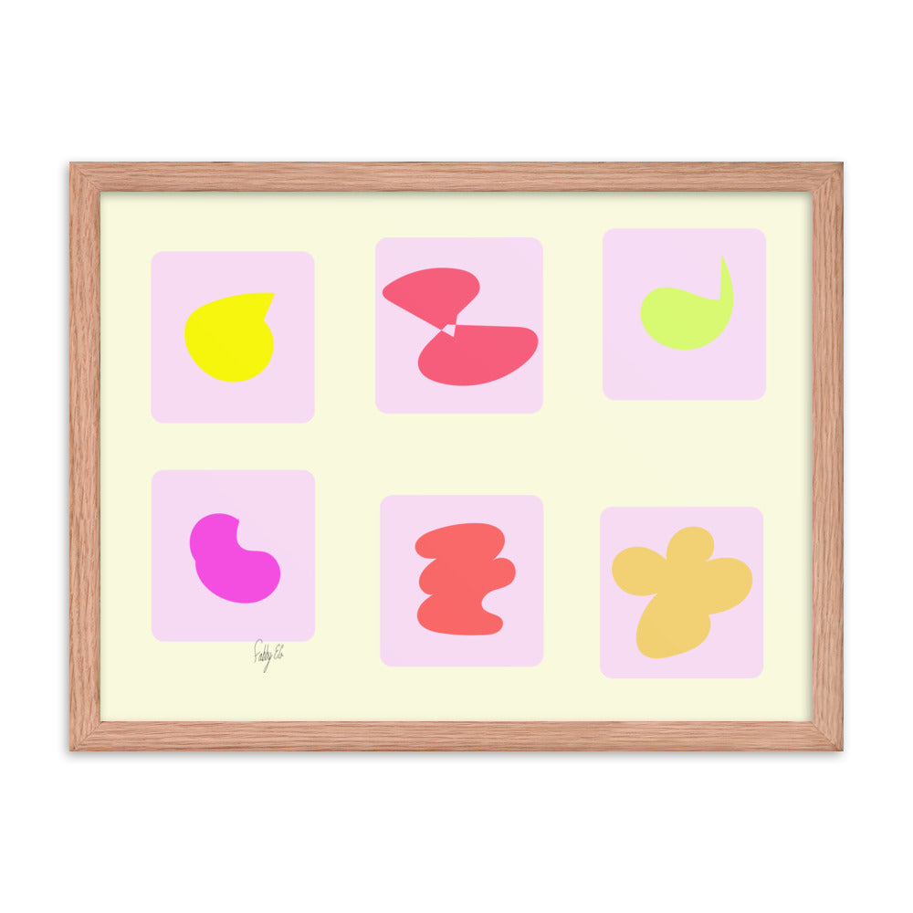 Pink squares in motion framed poster