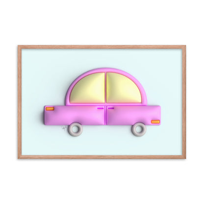 Pink car in blue framed poster