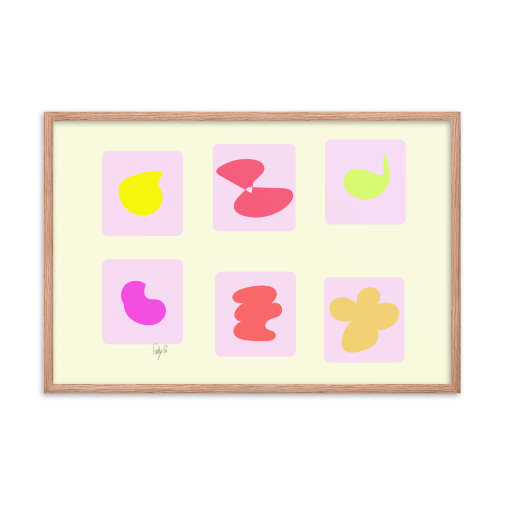 Pink squares in motion framed poster