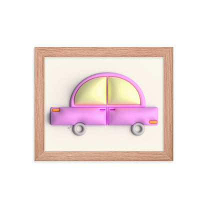 Pink car in yellow framed poster