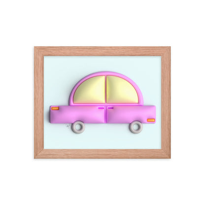 Pink car in blue framed poster